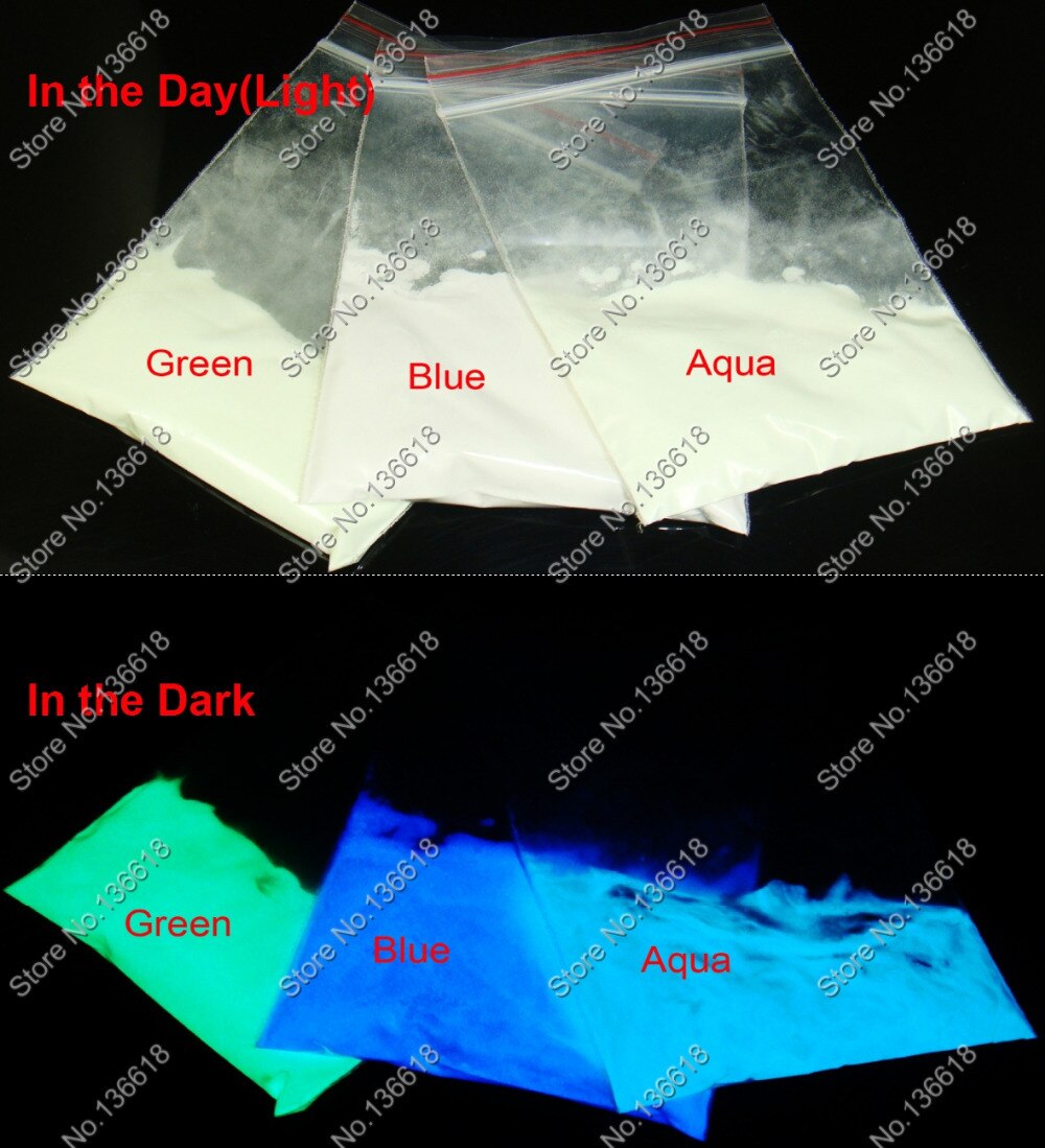 60 그램 (= 3 색) x 어둠 속에서 빛나는 블루 & 그린 & 아쿠아 컬러 글로우 Photoluminescent Dust Powder Pigment